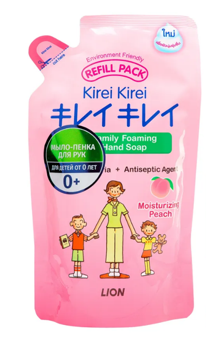 LION Kirei Kirei Мыло-пенка для рук детская от 0 до 3 лет Розовый персик запасной блок 200 мл - фото 35641