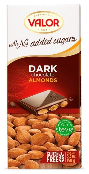 Valor шоколад без сахара  темный с миндалем 150 гр - фото 36477