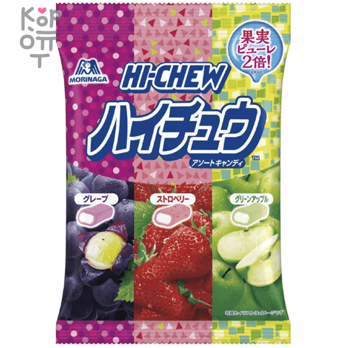 Morinaga Hi-Chew жев конфеты 3 фруктовых вкуса (клубника, виноград, зел. яблоко) 94 гр - фото 36908
