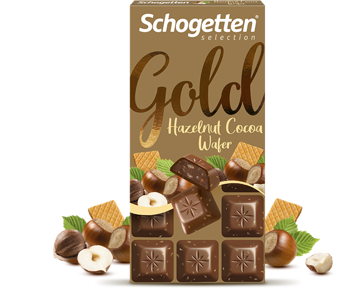 Schogetten Hazelnut Cocoa Wafer шоколад молочный с фундуком и кусочками вафель 100 гр - фото 36909