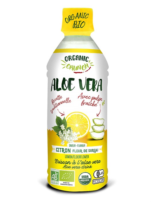 Organic Crunch напиток на основе алоэ вера со вкусом лимона и цветков бузины с кусочками алоэ 350 мл - фото 38124
