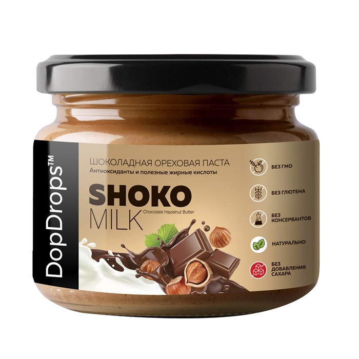 DopDrops Shoko Milk Peanut Butter паста ореховая натуральная 250 гр - фото 38202