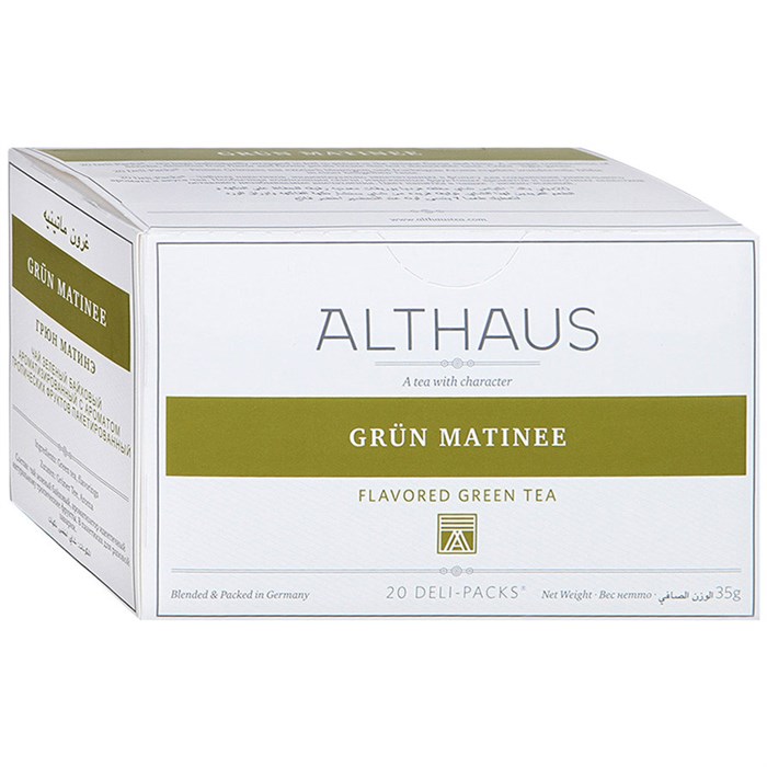 Althaus Grün Matinee чай зеленый с ароматом тропических фруктов 20 пакетиков - фото 38413