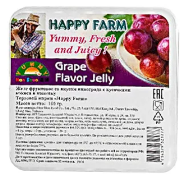HAPPY FARM Желе фруктовое со вкусом Винограда с кусочками кокоса и конняку 105 гр - фото 38566