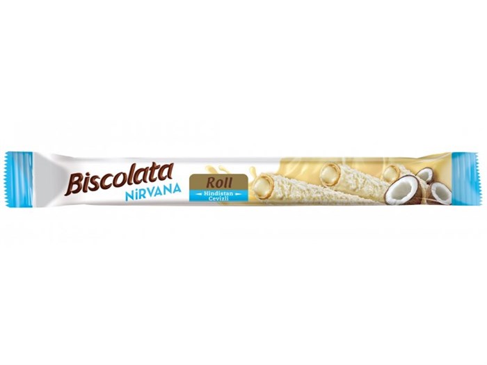 Biscolata Roll трубочки с белым шоколадом, молочной начинкой и кокосовой стружкой 22,5 гр - фото 39449