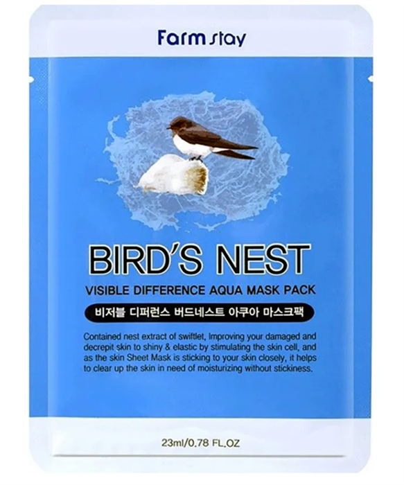 FARMSTAY Visible Difference Mask Sheet Birds Nest Маска с экстрактом ласточкина гнезда 23 мл - фото 39621
