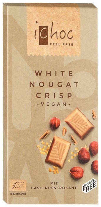 iChoc VEGAN White Nougat Crisp белый шоколад на рисовом молоке с нугой - фото 39635