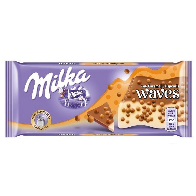 УДMilka Waves Caramel литка микс белого и молочного шоколада с карамелью 100 гр - фото 40036