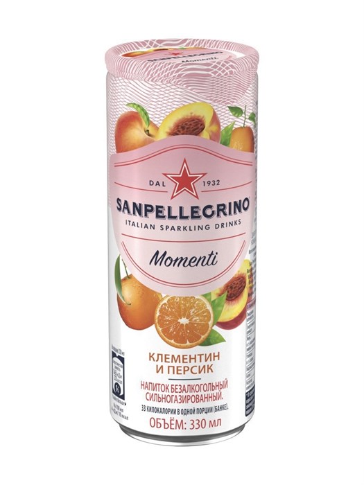 Sanpellegrino Momenti газированный напиток с соком мандарина и персика 330 мл - фото 40265