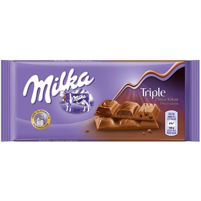 Milka Triple Cacao молочный шоколад с кусочками какао-печенья,какао-кремом 90р - фото 40931