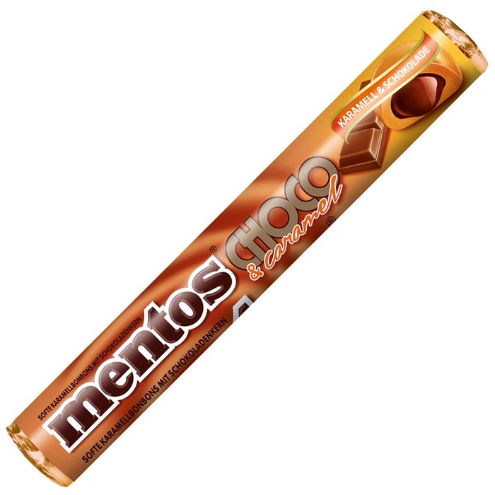 Mentos choco caramel жевательные конфеты с карамелью и шоколадом 38 гр - фото 41087