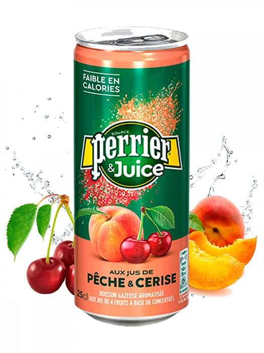 Perrier & Juice Peach & Cherry напиток с соком персика и вишни газ.250 мл - фото 41359