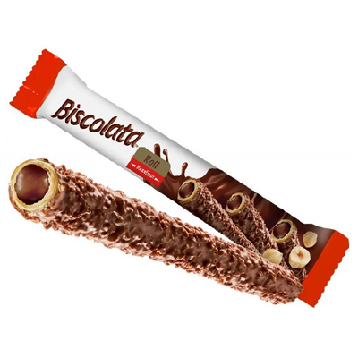 Biscolata Roll трубочки с темным шоколадом, ореховой начинкой и печеньем 27,5 гр - фото 41690