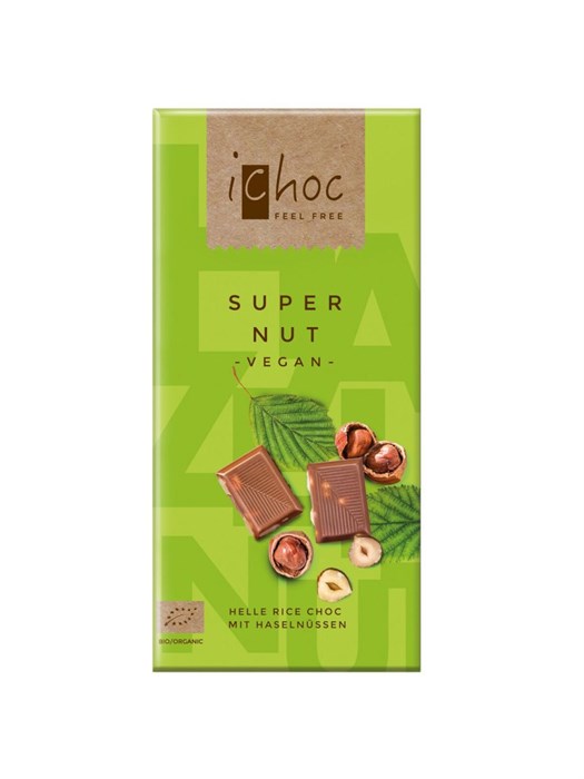 iChoc VEGAN Super Nut шоколад на рисосвом молоке с дробленым фундуком - фото 41990
