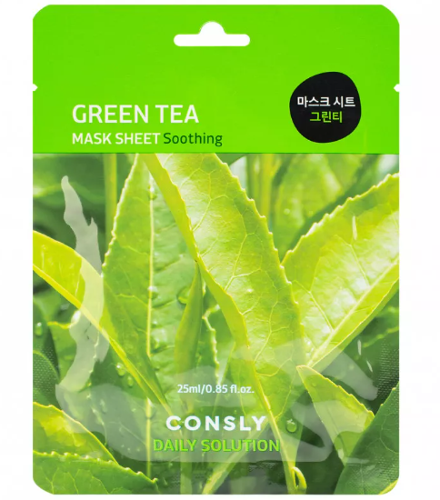 Consly тканевая маска с экстрактом листьев зелёного чая 25 мл - фото 44533