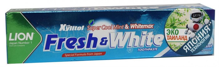 LION Thailand Fresh & White Паста зубная отбеливающая супер прохладная мята 160 гр - фото 45286