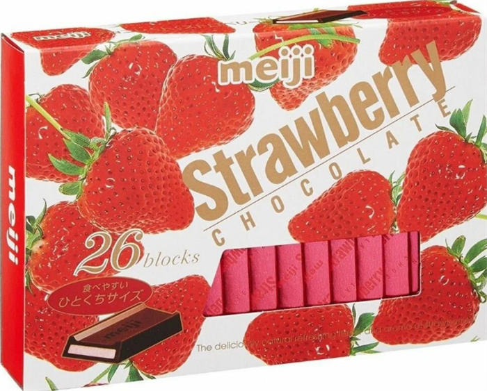 Meiji strawberry chocolate шоколад молочный с клубникой 120 гр. 89639 - фото 45439