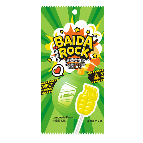 Popping Candy + Lollipop Baida Rock Карамель на палочке взрывная освежающий лимонад 12 гр Т1-00027555 - фото 51491