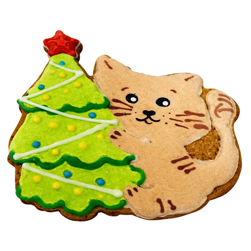Пряник ручной работы "Кот с елкой" 32гр Т1-00043875 - фото 52658