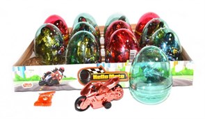 HELLO MOTO Прозрачные пластиковые яйца с карамелью и игрушкой (мотоциклы)