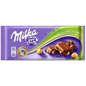 Milka Whole Hazelnuts шоколадная плитка с фундуком 100 гр