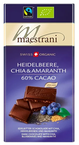 Maestrani Heidelbeere Chia Amaranth горький шоколад с черникой, семенами чиа и амарантов 80 гр