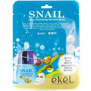 Ekēl UH Essence Mask Snail Маска тканевая для лица с муцином улитки, пакет 25мл
