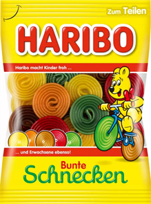 Haribo Bunte Shnecken мармелад цветные улитки 160 гр