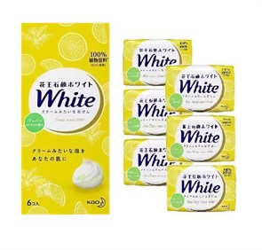 Kao White Refresh Citrus Кусковое крем-мыло со скваланом, с освежающим ароматом цитрусовых, 6 X 85г